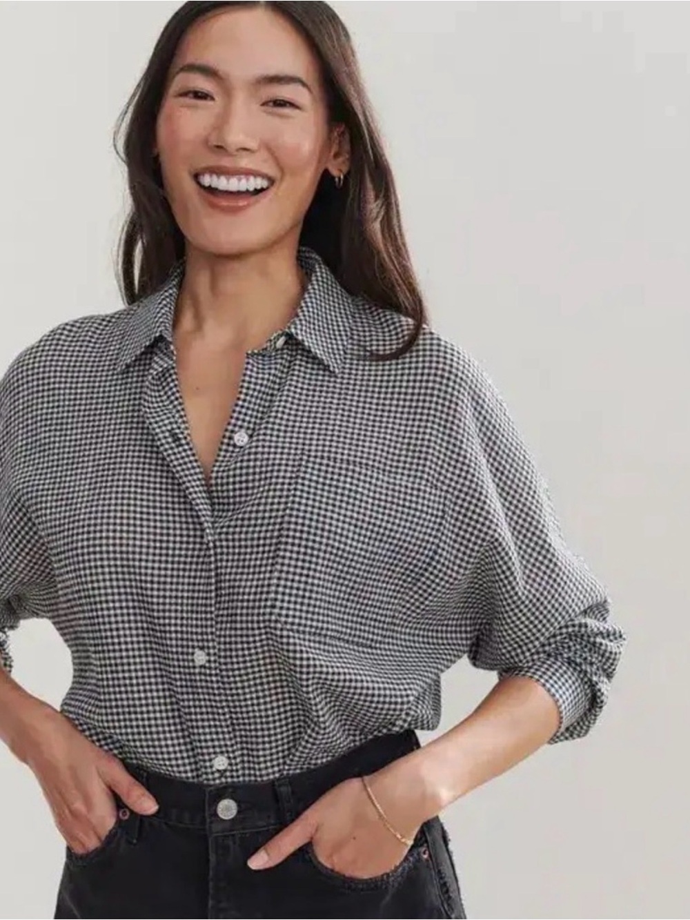 Jenni Kayne Shore Blue White Gingham Button-Up Shirt - Women's Top